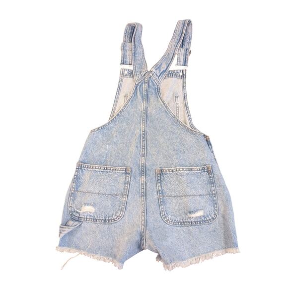 Arizona Jean Co Light Denim Ladies Overall Shorts Size XS Distressed MSRP $54 - Picture 2 of 7